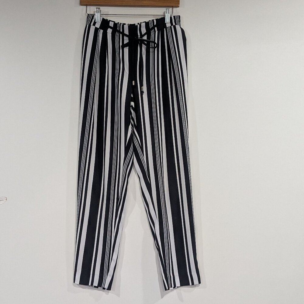 Zara Vertical Striped Elastic Waist Pants Black White Size Small